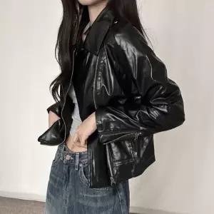 여자 가을 블랙 시크 라이더자켓 버튼 지퍼 가죽자켓_20341563_667501
