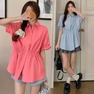 여성셔츠 카라 밴딩 플레어 셔츠