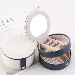 키밍 원형보석함 2단 액세서리 미니 가죽 보석함 mYm8+2fZE