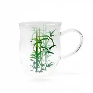 대나무 유리컵 2인 세트 400ml 예쁜 커피컵 찻잔 선물 홍차잔 머그컵