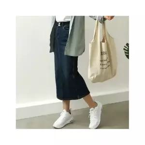 네모엔룩 신축성 좋은 데님롱 H라인 뒷트임 스판 청 스커트
