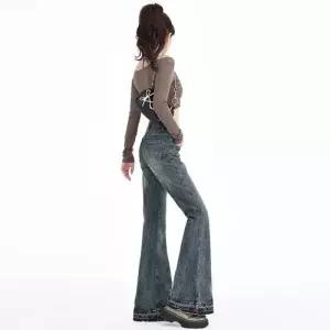 엘럽 여성 나팔바지 날씬 청바지 기모 보온 트렌드 와이드 원템1