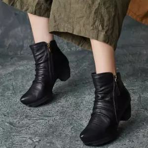 여사친 가을 빈티지 워커힐 슈즈 에스닉 스틸레토 가보시 핸드메이드 셔링 워커 패션 앵클부츠 BE3