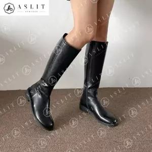 [애슬릿] 둥근 코 여성 기본 지퍼 플랫 롱 부츠