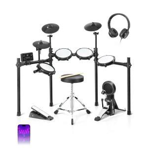 Ktaxon 일렉트릭 드럼 세트, USB MIDI가 장착된 일렉트로닉 듀얼 파워 모드, 3가지 스마트 코칭, 존 트리거링, 메트로놈, 레코드, 225개의 정통 사운드, 64개의 폴리포니 및 30개의 데모 (전체)