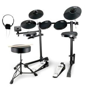 조용한 실리콘 패드가 있는 초급 전자 드럼을 위한 반피 전기 드럼 세트 20 350 사운드 2 페달 블루투스 스틱 스툴 헤드폰 6.35mm 오디오 케이블 블랙