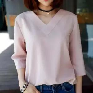 [의류] 스커트 라인 디자인 블라우스 7부 팬츠 브이넥 깔끔한