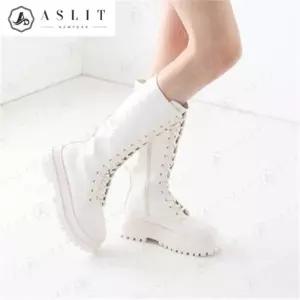 [애슬릿] 여성 통굽 캐주얼 레이스 업 롱 워커 부츠