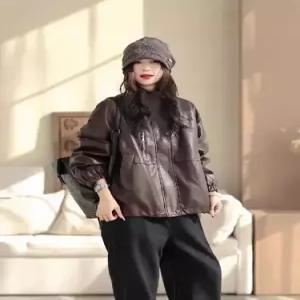 여사친 빈티지 캐주얼 차이나 자켓 가죽 코트 ST1