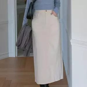 [신상오픈런]일자면치마 하프밴딩 슬림핏 청색 백슬릿 롱스커트 (31707840)