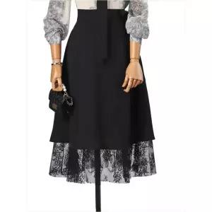 쉬즈나인 국내제작 앙코르 레이스 배색 리본스커트