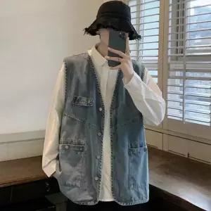 남녀공용 캐주얼 레트로 복고 빈티지 데님 청조끼 ibp9+5ogY