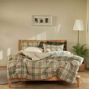 피노키오 체크 마이크로워셔 이불베개세트 Q베이지