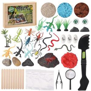 곤충과 파충류 퍼티 탐험가 교육용 감각 키트 나무 놀이 상자 벌레 뱀 과학 생활 성형 모래 STEM 장난감 교사 교실 선물 도마뱀 부활절