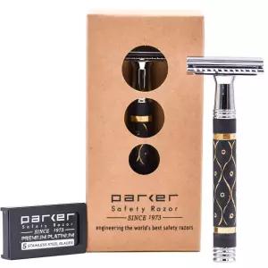 Parker 65R 슈퍼 헤비급 더블 에지 안전 면도기 - 정밀한 그립 및 제어를 위한 사암 질감 황동 손잡이