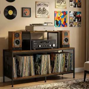 소냐베카 넓은 빈티지 레코드 플레이어 테이블 - 150-250개의 비닐 앨범 조절 가능한 칸막이 측면