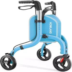 노인용 홈랜드 3륜 워커 경량 접이식 알루미늄 탈착식 수납 가방이 있는 높이 조절식 컴팩트 롤레이터