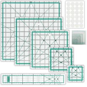 솔레이야 6개 퀼팅 자 및 템플릿 퀼트 아크릴 사각 실리콘 미끄럼 방지 매트 보관 가방(3.5 x3.5 5 x5 8 x8