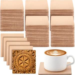 Bulyou 50 팩 4인치 사각 채소 탄 가죽 공예품 코스터용 식물성 공구 스탬핑 조각 염색 엠보싱 두께 3.2mm