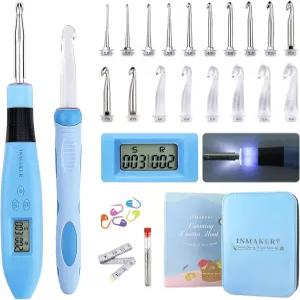 INMAKER 라이트 업 크로셰 후크 인체공학적 소프트 그립 대형 카운팅 세트 디지털 바늘 키트 케이스 포함