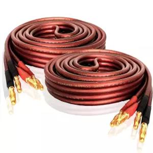 LONPOO 14 게이지 스피커 와이어 245 가닥 금도금 바나나 플러그가 있는 무산소 순수 구리 케이블 스테레오