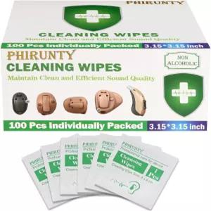 Phirunty 100 카운트 보청기 청소 물티슈 개별 포장 오디오 도구 키트 모든 브랜드 및 유형에 적합한