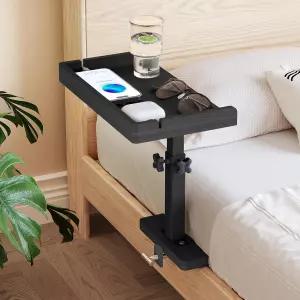 침대용 단독 조절 침대 옆 선반 대학 기숙사 방 필수품 튼튼한 금속 기둥이 있는 대나무 사이드 트레이