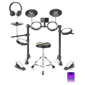 Ktaxon 일렉트릭 드럼 세트(USB MIDI 포함), 타입-C 충전, 메트로놈 내장, 녹음 및 헤드폰 모드, 전자 세트(150 사운드), 폴리포니 64개, 데모 10개 초보자를 위한 키트 포함(콤팩트)