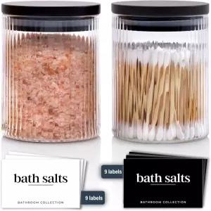 메이슨 페이블 리브드 유리 욕실 병과 검은 대나무 뚜껑 면봉 / Q 팁 목욕 소금 투명 배니티 약재 보관