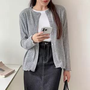 [신상오픈런]여성 슬림핏 골지 긴팔 라운드넥 가을 가디건 (41928082)