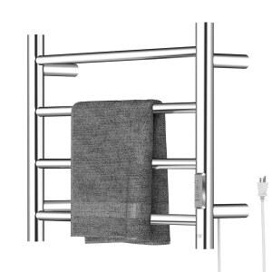 욕실용 R 플로리 4바 타월 워머, 타이머가 장착된 벽걸이 전기 온열 랙, 플러그인/하드와이어 스테인리스 히터, 크롬