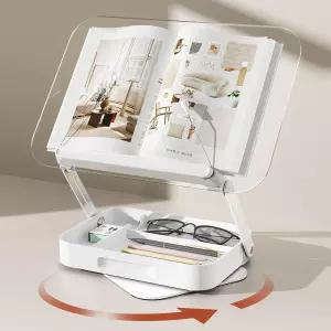 보관 가능한 아크릴 책꽂이 360° 회전 베이스로 읽을 수 있는 조절 접이식 데스크톱 라이저 스탠드 요리책