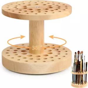 Dlicoda 52 홀 페인트 브러시 홀더 360° 회전 정리함 아티스트용 하드우드 보관 스탠드 랙 공예 도구