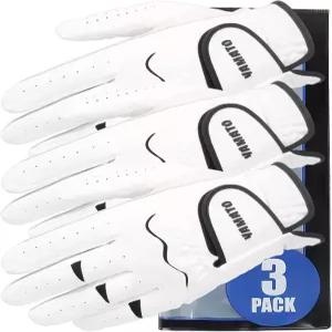 야마토 3팩 남성용 골프 장갑 - 오른손잡이 골퍼를 위한 내구성 있는 화이트 카브레타 가죽 모든 날씨