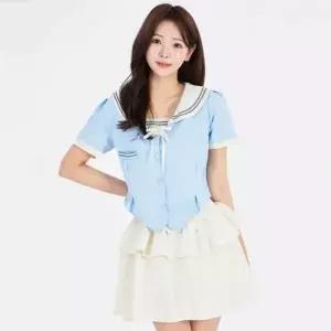 퍼프소매 라이트블루 마린 반팔 플레어 세라복 세