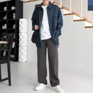 GQQ SF1049M 남자 오버핏 데님 셔츠 청남방