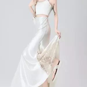 슈팅스타 브리치 / 우아한 하객 데이트룩 머메이드 레이스 a라인 새틴 롱 스커트1214067