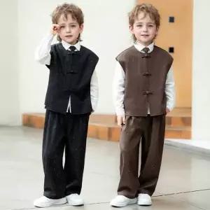 갤럭시 페인팅 창파오 오버핏 핀턱 조끼세트조끼