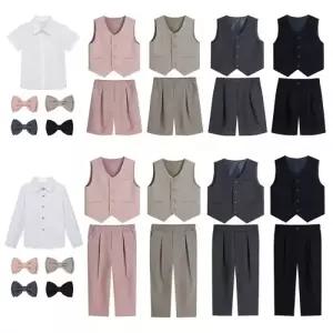 단색 반팔반바지or긴팔긴바지 4버튼 양장조끼 세트