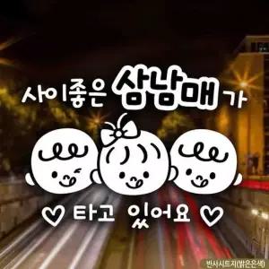 삼남매가타고있어요 자동차스티커 반사 사이좋은