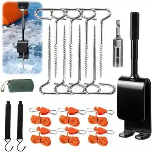 헤비 듀티 스 앵커 드릴 어댑터 도구 키트 13FT 래칫 로프 텐트 후크 얼음 낚시 쉼터 설치용 캔버스
