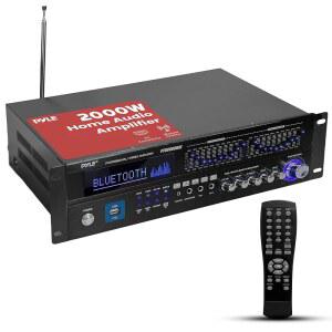 Pyle Bluetooth 하이브리드 홈 앰프 - 6채널 2000W 오디오 랙 마운트 스테레오 파워 리시버 w/라디오, USB /AUX /RCA /Mic, 광/코축, AC-3, DVD 입력, 듀얼 10 밴드 EQ PT6060CHA
