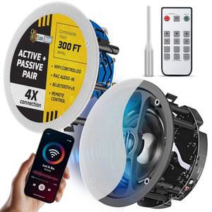 LionBeam Wi-Fi 및 Bluetooth 천장 스피커 6.5인치 플러시 마운트 벽 스피커, 홈 시어터용 리모컨 스피커가 있는 액티브 패시브 페어 60W 앰프
