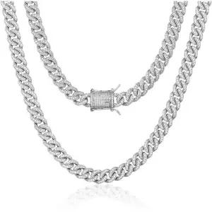 11396829 남자 목걸이 패션 심플 캐주얼 8mm 리얼 14K 또는 화이트 골드 도금 다이아몬드 아이스 아웃 쿠바