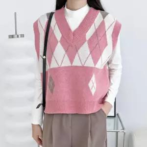 러블리 아가일 패턴 브이넥 베스트 여자 니트조끼