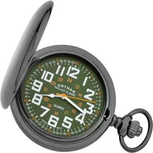 고담 남성 건메탈 철도 광택 마감 커버 쿼츠 포켓 워치 GWC15044BG