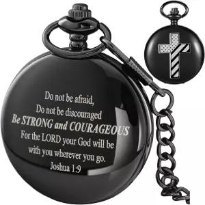 티옹 성경 구절 포켓 워치 빈티지 쿼츠 체인 크리스마스 졸업식 생일 선물 아버지의 날