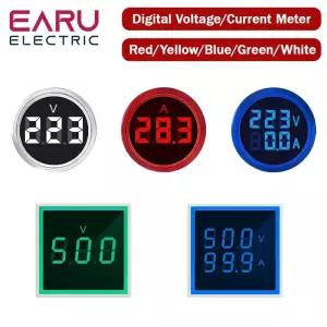 검침기 검전기 22MM AC 20-500V 0-100A LED 디지털 전압계 전류계 신호등 220V 전압 전류 측정기 표시기 테