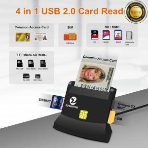 Zoweetek USB 2.0 다기능 스마트 카드 리더 마이크로 SDTF 메모리 ID 뱅크 EMV SIM