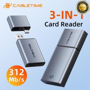 CABLETIME 3 IN 1 카드 리더기 USB 4.0 5Gbps A & C 312MBs 알루미늄 합금 SDTF iPhone iPad용 휴대용